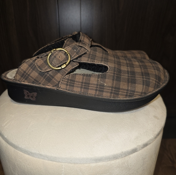 Alegria Plaid Leather Clogs. Non Slip Adjustable. Lined. Size 9 - Picture 4 of 9